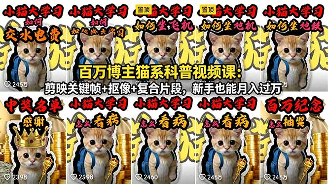 百万博主猫系科普视频课：剪映关键帧+抠像+复合片段，新手也能月入过万-好耶资源