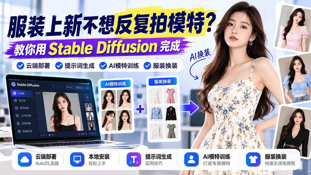 (21099期)服装上新不想反复拍模特?教你用Stable Diffusion完成云端部署、提示词生成、AI模特训练与换装-好耶资源