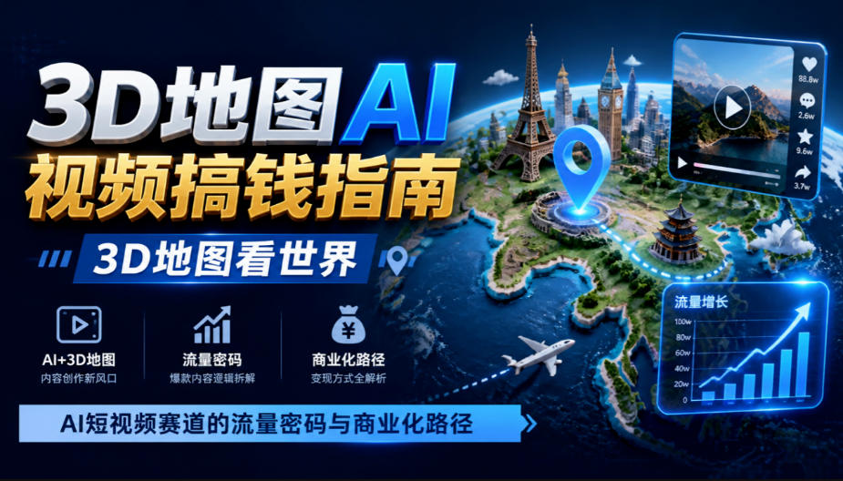 3D地图AI视频搞钱指南,3D地图看世界,AI短视频赛道的流量密码与商业化路径【文档】-好耶资源