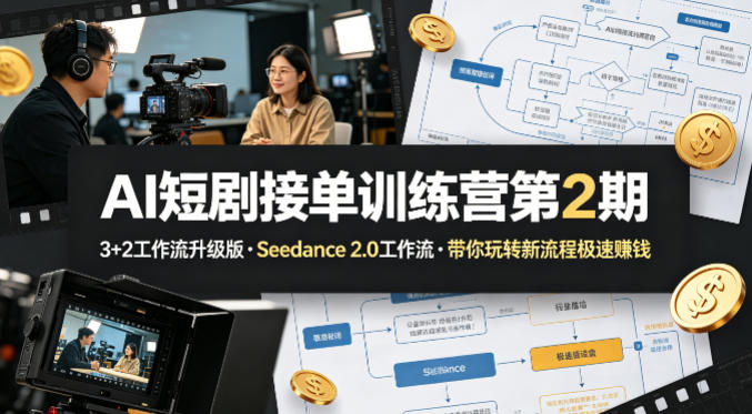 AI短剧接单训练营第2期，3+2工作流升级版，Seedance 2.0工作流，带你玩转新流程极速賺钱-好耶资源