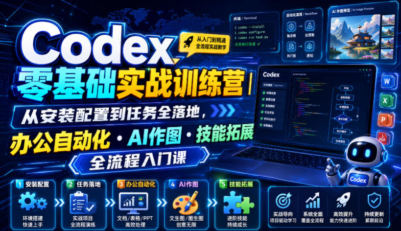 Codex零基础实战训练营｜从安装配置到任务全落地，办公自动化・AI作图・技能拓展全流程入门课-好耶资源