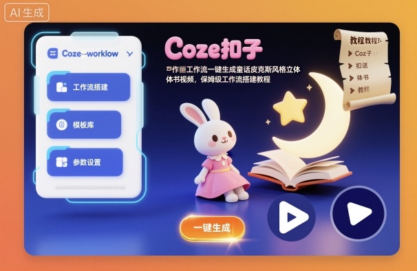 Coze扣子工作流一键生成童话皮克斯风格立体书视频，保姆级工作流搭建教程-好耶资源