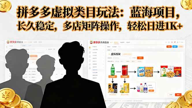 （16236期）拼多多虚拟类目玩法，蓝海项目，长久稳定，多店矩阵操作，轻松日进1K+-好耶资源