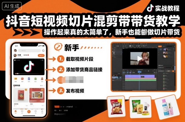 抖音短视频切片混剪带货教学，操作起来真的太简单了，新手也能做切片带货-好耶资源