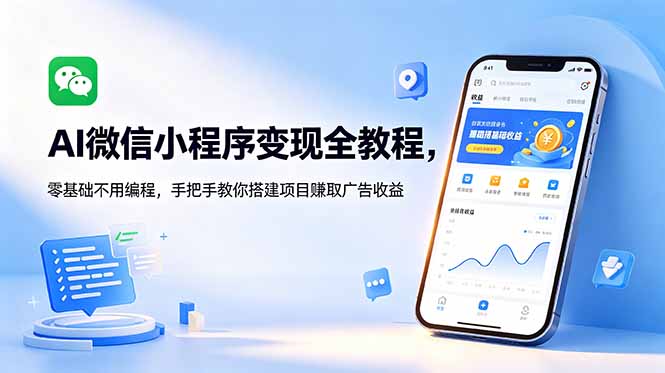 AI微信小程序变现全教程，零基础不用编程，手把手教你搭建项目赚取广告收益-好耶资源