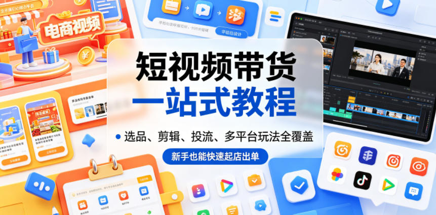 短视频带货一站式教程，选品、剪辑、投流、多平台玩法全覆盖，新手也能快速起店出单-好耶资源