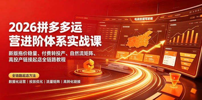 2026拼多多运营进阶体系实战课｜新版拖价稳量、付费转投产、自然流矩阵、高投产链接起店全链路教程-好耶资源