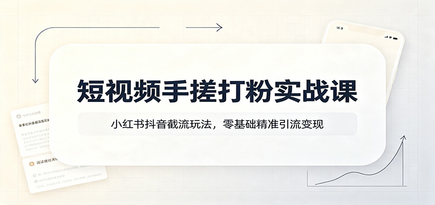 短视频手搓打粉实战课：小红书抖音截流玩法，零基础精准引流变现-好耶资源
