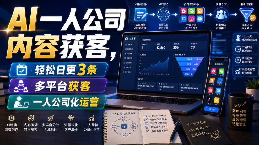 AI一人公司内容获客,轻松日更3条,多平台获客,一人公司化运营-好耶资源