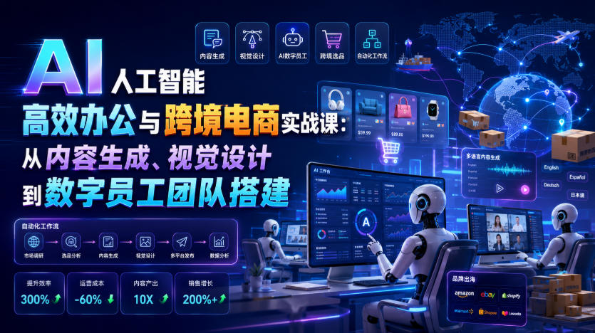 AI人工智能高效办公与跨境电商实战课：从内容生成、视觉设计到数字员工团队搭建-好耶资源