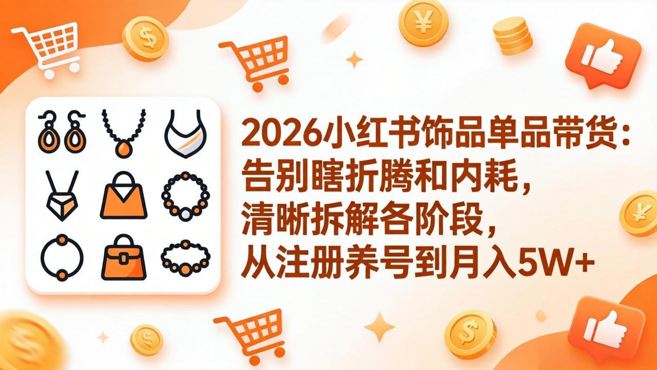 2026小红书饰品单品带货：告别瞎折腾和内耗，清晰拆解各阶段，从注册养号到月入5W+-好耶资源