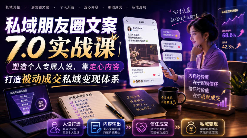 私域朋友圈文案7.0实战课｜塑造个人专属人设，靠走心内容打造被动成交私域变现体系-好耶资源