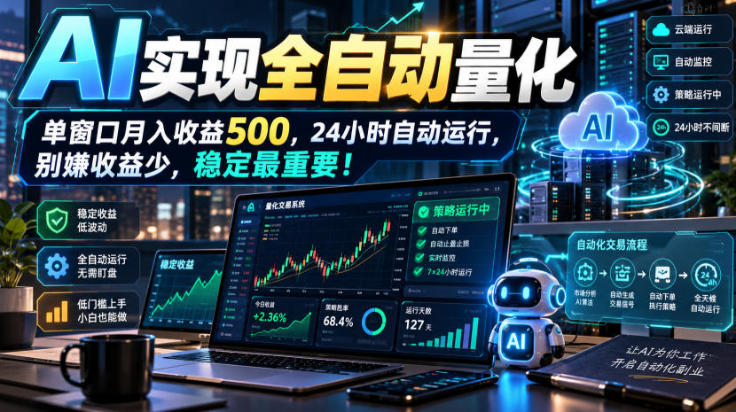 AI实现全自动量化,单窗口月入收益500,24小时自动运行,别嫌收益少,稳定最重要!【揭秘】-好耶资源