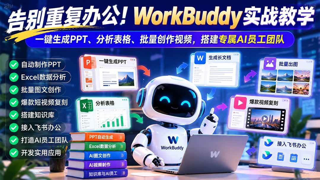 (21152期)告别重复办公!WorkBuddy实战教学:一键生成PPT、分析表格、批量创作视频,搭建专属AI员工团队-好耶资源