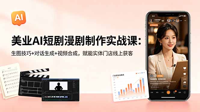 美业AI短剧漫剧制作实战课:生图技巧+对话生成+视频合成,赋能实体门店线上获客-好耶资源