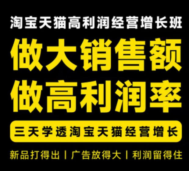 天猫淘宝高利润经营增长班杭州线下课31期8月22-24日，做大销售额做高利润率，三天学透淘宝天猫经营增长-好耶资源
