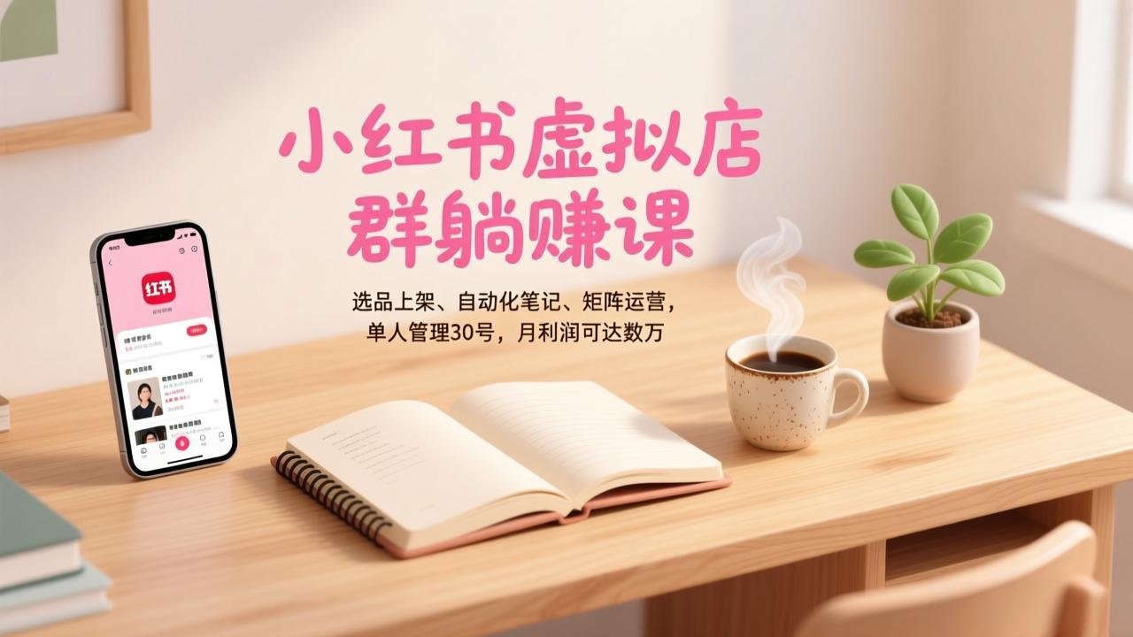 小红书虚拟店群躺赚课，选品上架、自动化笔记、矩阵运营，单人管理30号，月利润可达数万-好耶资源