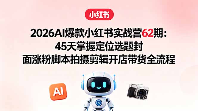 2026AI爆款小红书实战营62期：45天掌握定位选题封面涨粉脚本拍摄剪辑开店带货全流程-好耶资源