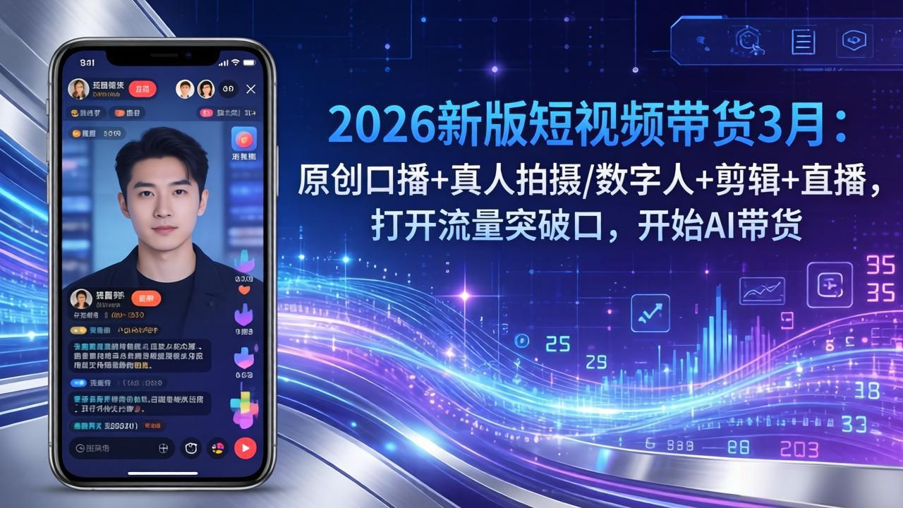2026新版短视频带货3月：原创口播+真人拍摄/数字人+剪辑+直播，打开流量突破口，开始AI带货-好耶资源