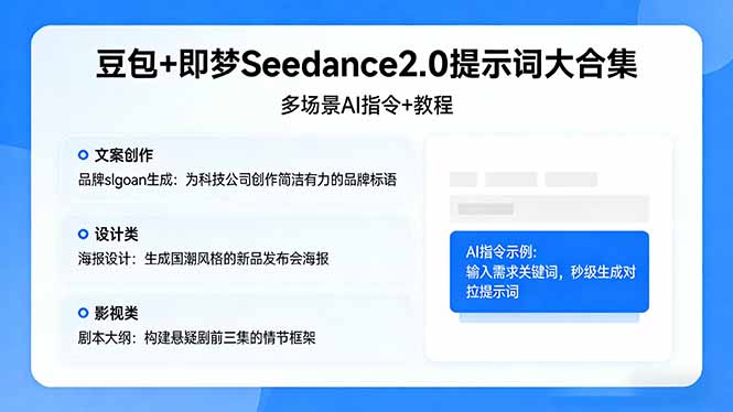 豆包+即梦Seedance2.0提示词大合集：多场景AI指令+教程，解锁文案、设计、影视高效创作-好耶资源
