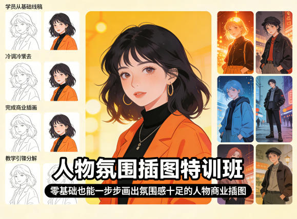 人物氛围插图特训班,零基础也能一步步画出氛围感十足的人物商业插图-好耶资源