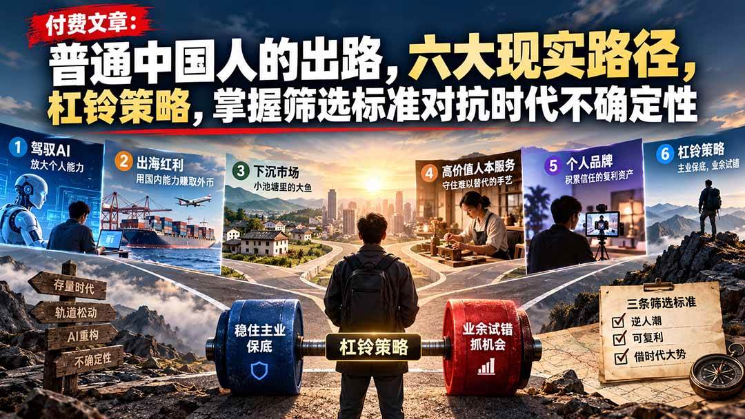 (21058期)付费文章:普通中国人的出路,六大现实路径,杠铃策略,掌握筛选标准对抗时代不确定性-好耶资源