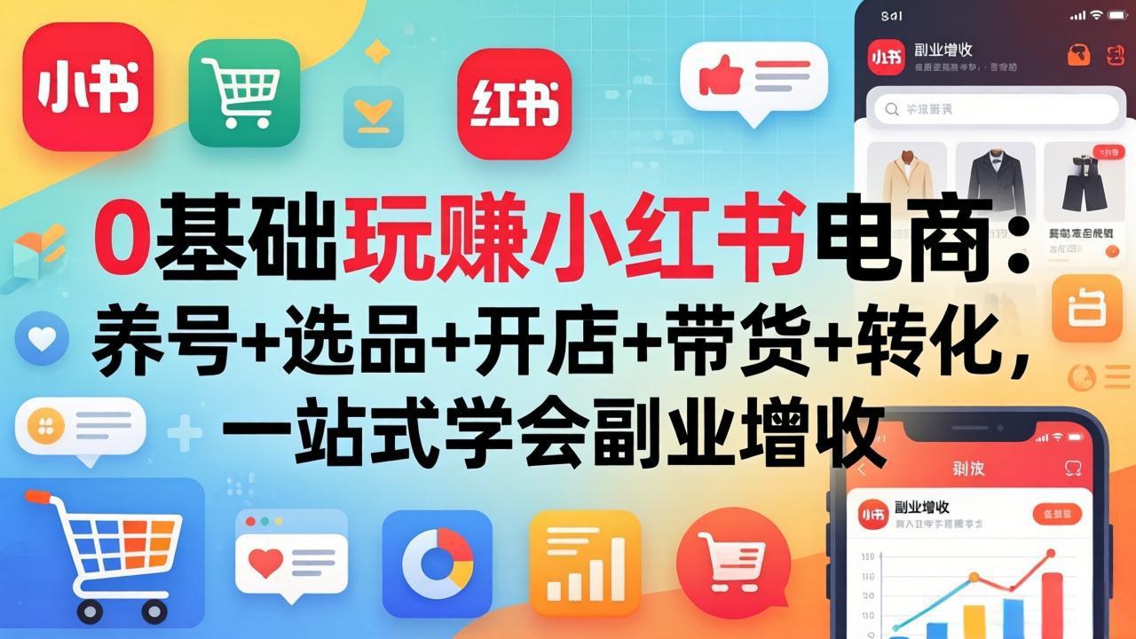 0基础玩赚小红书电商:养号+选品+开店+带货+转化,一站式学会副业增收-好耶资源