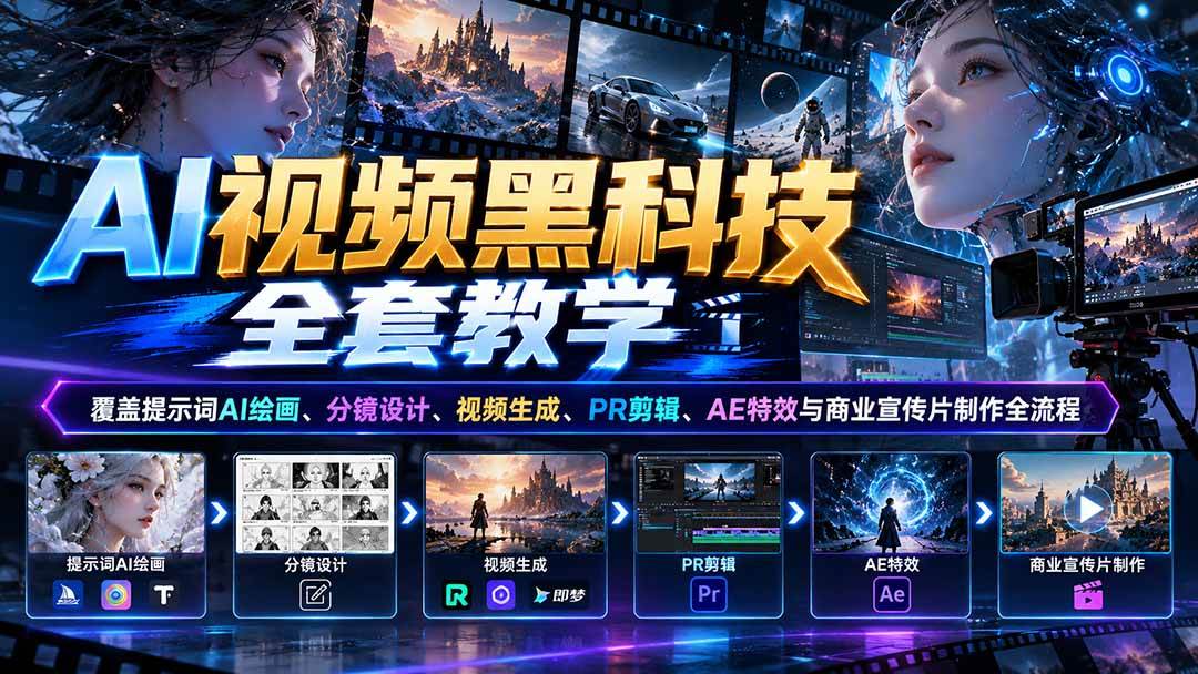 (21095期)AI视频黑科技全套教学:覆盖提示词AI绘画、分镜设计、视频生成、PR剪辑、AE特效与商业宣传片制作全流程-好耶资源