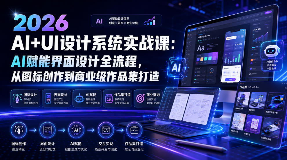 2026 AI+UI设计系统实战课：AI赋能界面设计全流程，从图标创作到商业级作品集打造-好耶资源