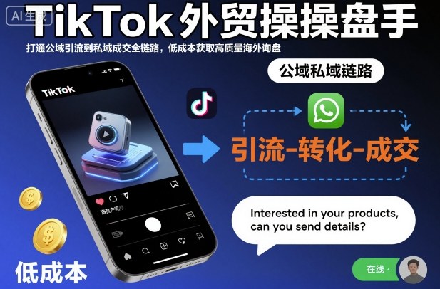 TikTok外贸操盘手,打通公域引流到私域成交全链路,低成本获取高质量海外询盘-好耶资源