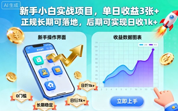 新手小白实战项目，单日收益3张+，正规长期可落地，后期可实现日收1k+【揭秘】-好耶资源