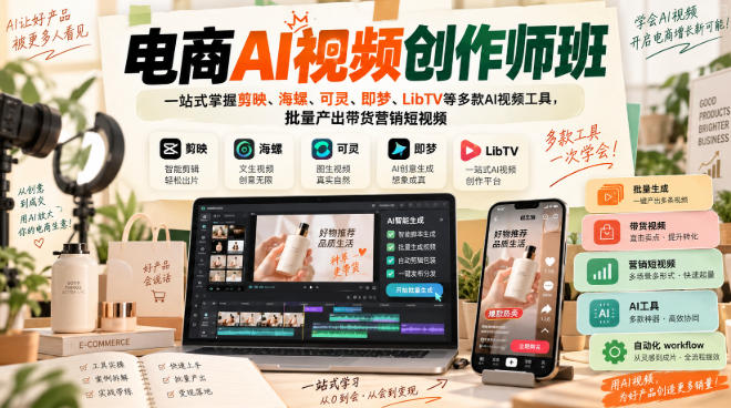 电商AI视频创作师班,一站式掌握剪映、海螺、可灵、即梦、LibTV等多款AI视频工具,批量产出带货营销短视频-好耶资源