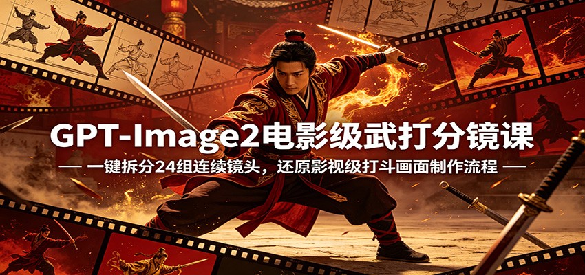 GPT-Image2电影级武打分镜课：一键拆分24组连续镜头，还原影视级打斗画面制作流程-好耶资源