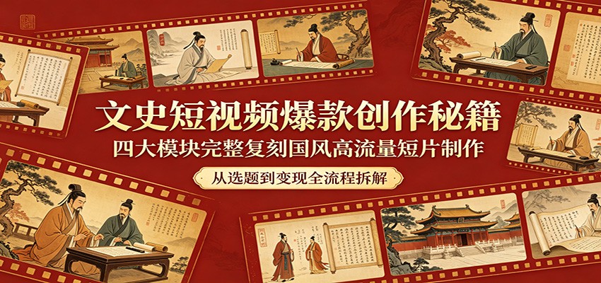 文史短视频爆款创作秘籍：四大模块完整复刻国风高流量短片制作-好耶资源
