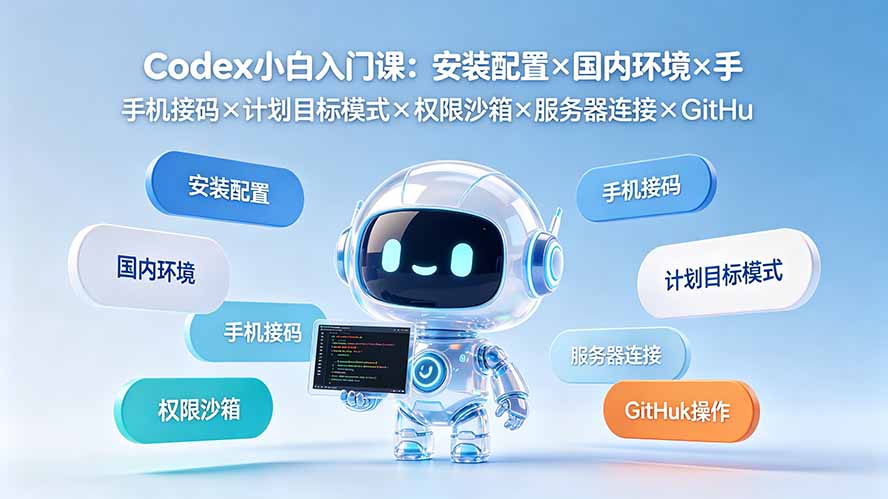 Codex小白入门课：安装配置×国内环境×手机接码×计划目标模式×权限沙箱×服务器连接×GitHub操作-好耶资源