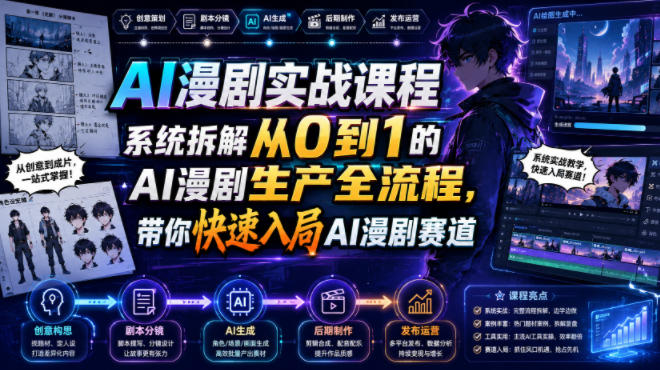AI漫剧实战课程,系统拆解从0到1的AI漫剧生产全流程,带你快速入局AI漫剧赛道-好耶资源
