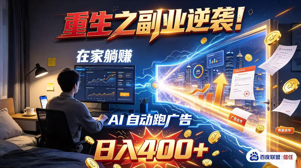 重生之副业逆袭!在家躺赚AI自动跑广告日入400+,无需人工操作【揭秘】-好耶资源