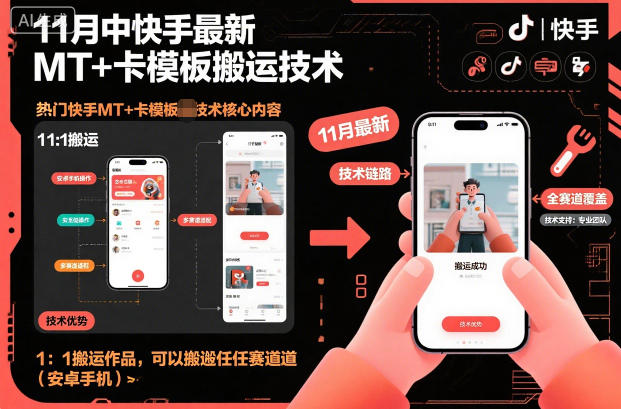 11月中快手最新MT+卡模板搬运技术，1：1搬运作品，可以搬运任何赛道(安卓手机)-好耶资源