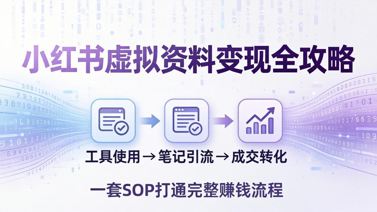 小红书虚拟资料变现全攻略：从工具使用到笔记引流成交，一套 SOP 打通完整赚钱流程-好耶资源