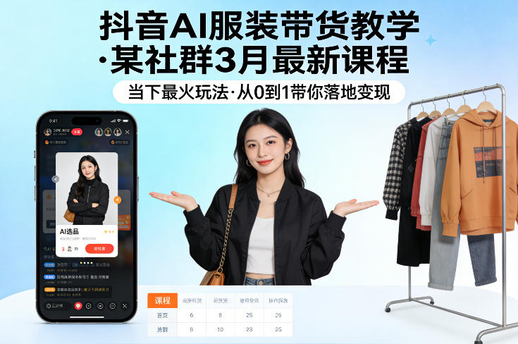 抖音AI服装带货教学，某社群3月最新课程，当下最火玩法，从0到1带你落地变现-好耶资源