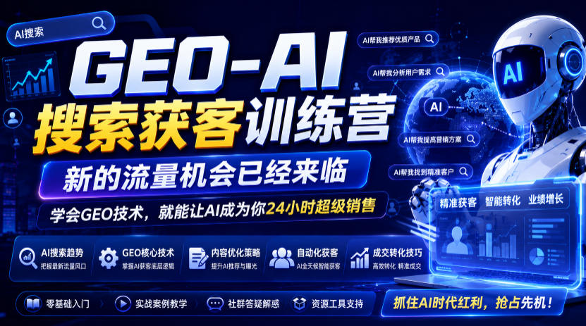 GEO-AI搜索获客训练营，新的流量机会已经来临，学会GEO技术，就能让AI成为你24小时超级销售-好耶资源