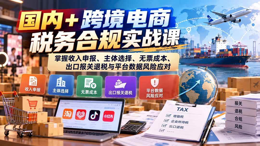 (20686期)国内+跨境电商税务合规实战课:掌握收入申报、主体选择、无票成本、出口报关退税与平台数据风险应对-好耶资源