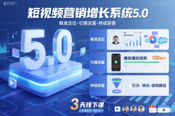 短视频营销增长系统5.0，精准定位-引爆流量-持续获客，3天线下课(音频+图片)-好耶资源