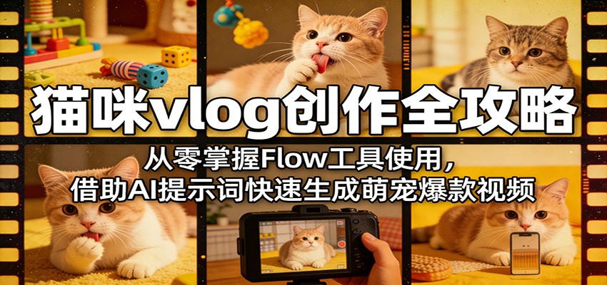 猫咪vlog创作全攻略:从零掌握Flow工具使用,借助AI提示词快速生成萌宠爆款视频-好耶资源