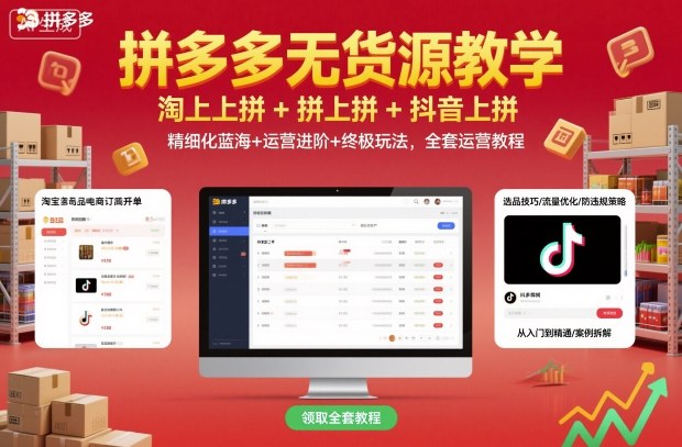 拼多多无货源教学，淘上拼+拼上拼+抖上拼，精细化蓝海+运营进阶+终极玩法，全套运营教程-好耶资源