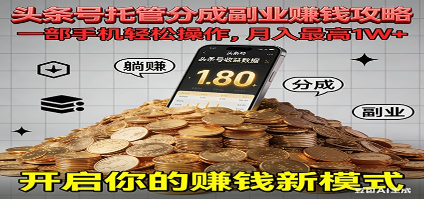 全程托管今日头条，一部手机就可以开干，最高躺赚1W+-好耶资源