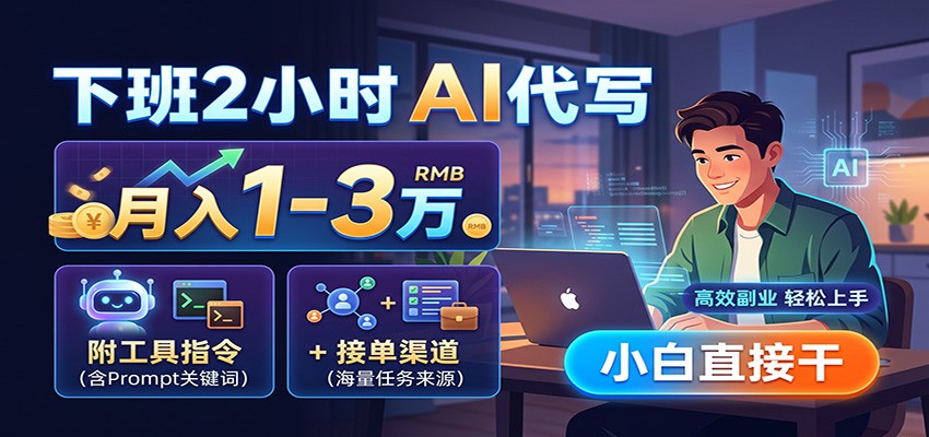 下班2小时AI代写，月入1-3万，附工具指令+接单渠道，小白直接干-好耶资源