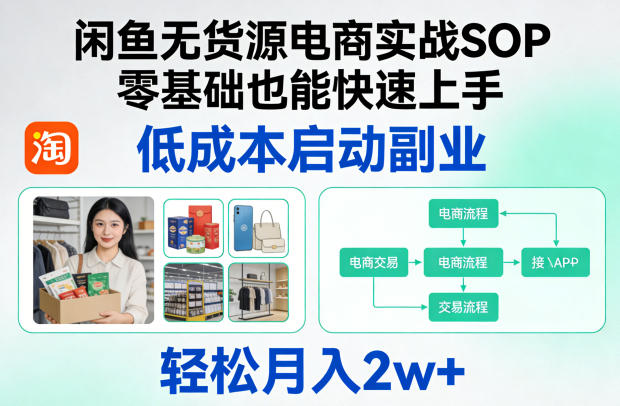 闲鱼无货源电商实战SOP,零基础也能快速上手,低成本启动副业,轻松月入2w+-好耶资源