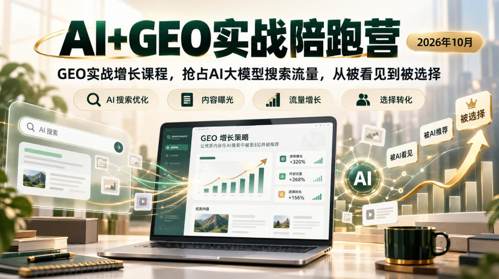 AI+GEO实战陪跑营2026年10月，GEO实战增长课程，抢占AI大模型搜索流量，从被看见到被选择-好耶资源