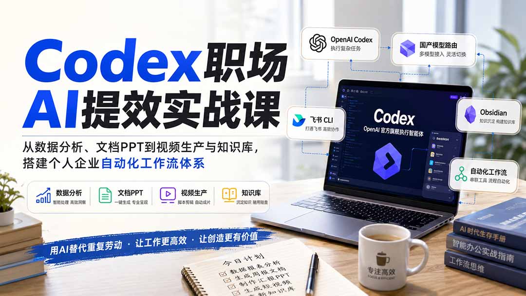 Codex职场AI提效实战课：从数据分析、文档PPT到视频生产与知识库，搭建个人企业自动化工作流体系-好耶资源